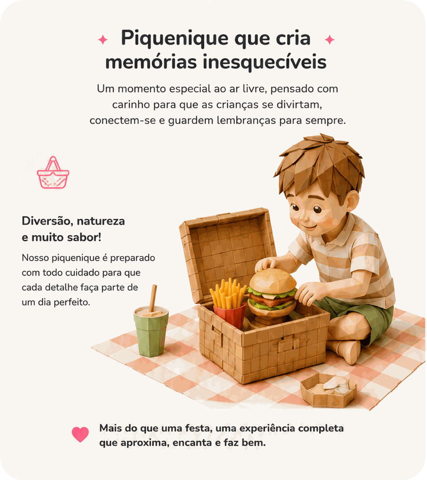 Piquenique infantil do Animalitos Buffet: diversão, natureza e sabor para os pequenos